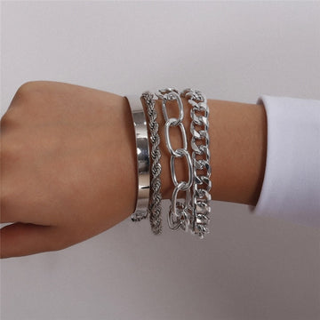 5Pcs/Set Bohemian Punk Cuban Chain Bracelets Set for Women Lock Snake Link Charm Bracelets Bangles Couple Fashion Wrist Jewelry daiiibabyyy